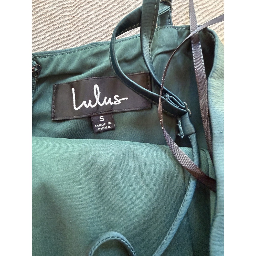 Lulus Emerald Green Satin Maxi Dress S Faux Wrap Spaghetti Strap Formal Gown - Picture 6 of 9